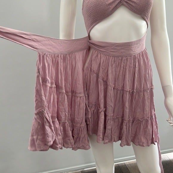 Olivaceous rayon lavender dress tube top halter attached to‎ wrap skirt - Picture 5 of 10